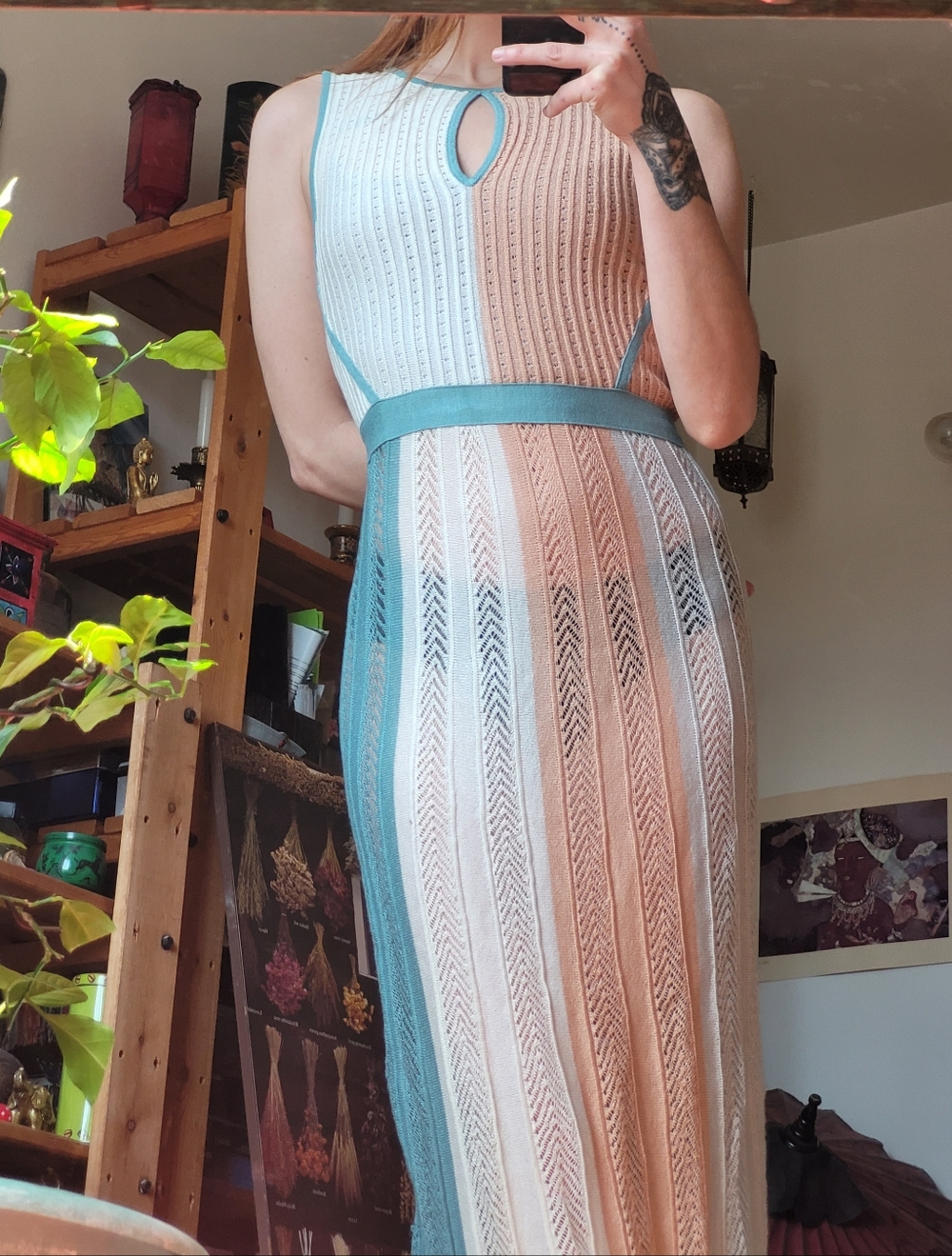 Guess By Marciano Tanna Striped Knit Maxi Mermaidcore Dress in Tan/Blue/white Xs